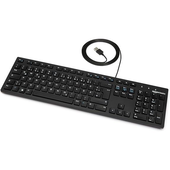 Amazon Basics DE-raspored plosnata žičana USB tipkovnica mat crna
